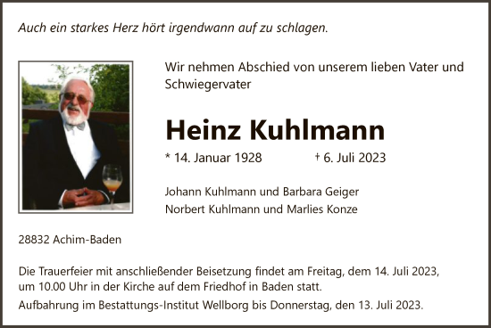 Traueranzeige von Heinz Kuhlmann von SYK