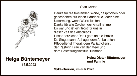 Traueranzeige von Helga Büntemeyer von SYK