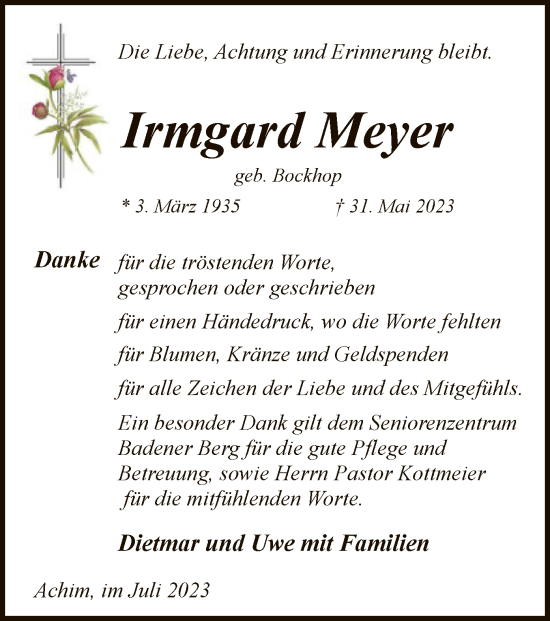 Traueranzeige von Irmgard Meyer von SYK