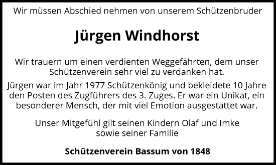 Traueranzeige von Jürgen Windhorst von SYK