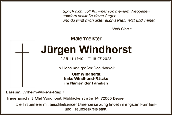 Traueranzeige von Jürgen Windhorst von SYK