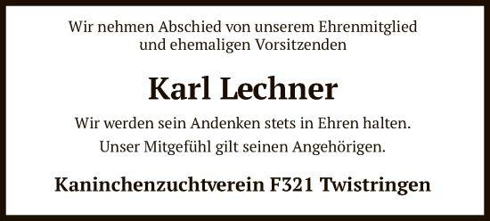 Traueranzeige von Karl Lechner von SYK