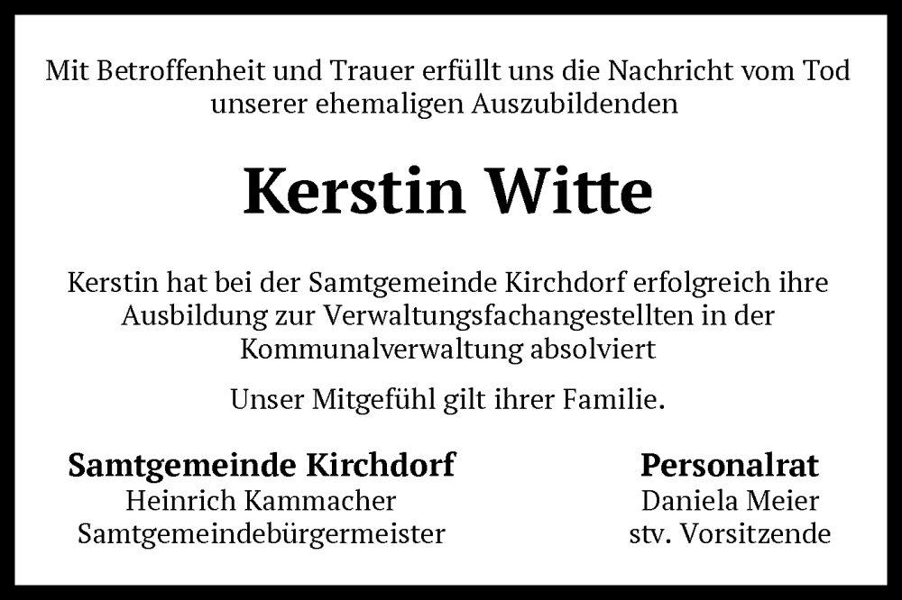  Traueranzeige für Kerstin Witte vom 18.07.2023 aus SYK