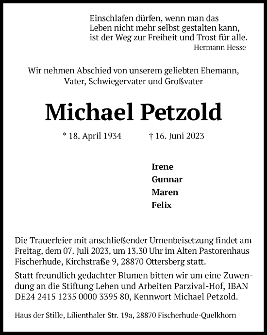 Traueranzeige von Michael Petzold von SYK