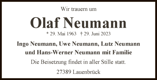 Traueranzeige von Olaf Neumann von SYK