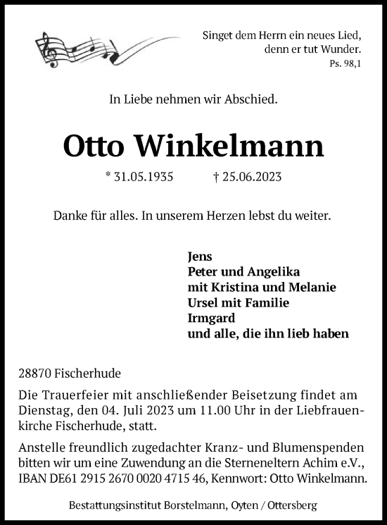 Traueranzeige von Otto Winkelmann von SYK