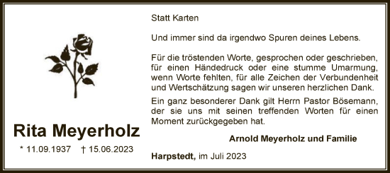 Traueranzeige von Rita Meyerholz von SYK