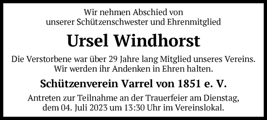 Traueranzeige von Ursel Windhorst von SYK