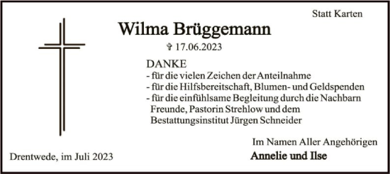 Traueranzeige von Wilma Brüggemann von SYK