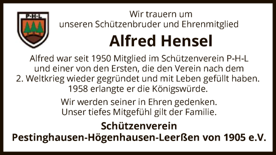 Traueranzeige von Alfred Hensel von SYK