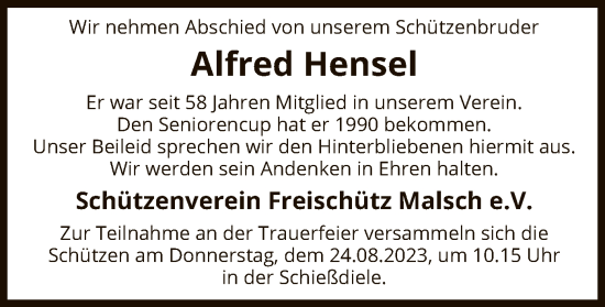 Traueranzeige von Alfred Hensel von SYK