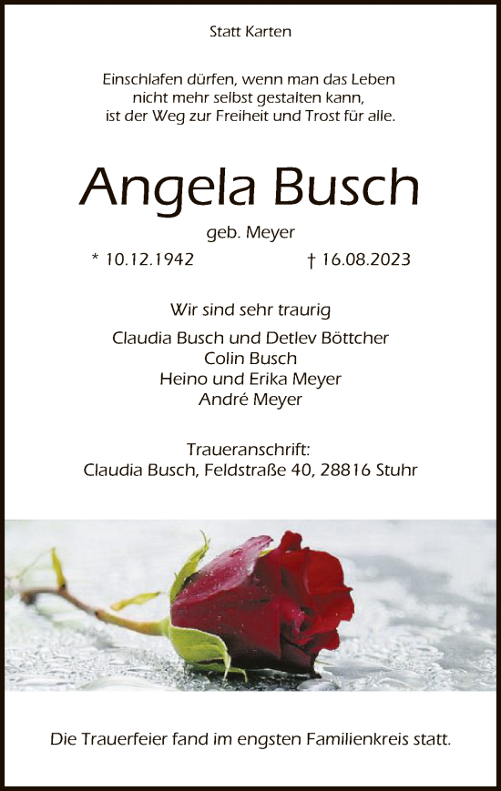 Traueranzeige von Angela Busch von SYK