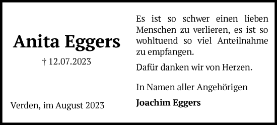 Traueranzeige von Anita Eggers von SYK