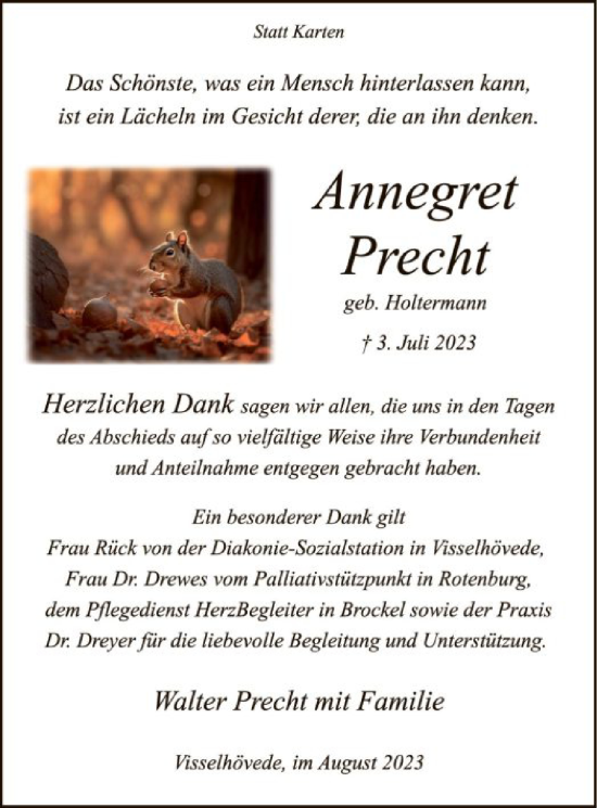 Traueranzeige von Annegret Precht von SYKSYK