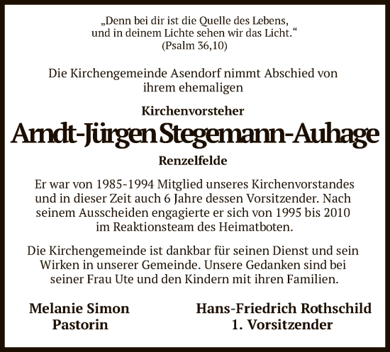 Traueranzeige von Arndt-Jürgen Stegemann-Auhage von SYK