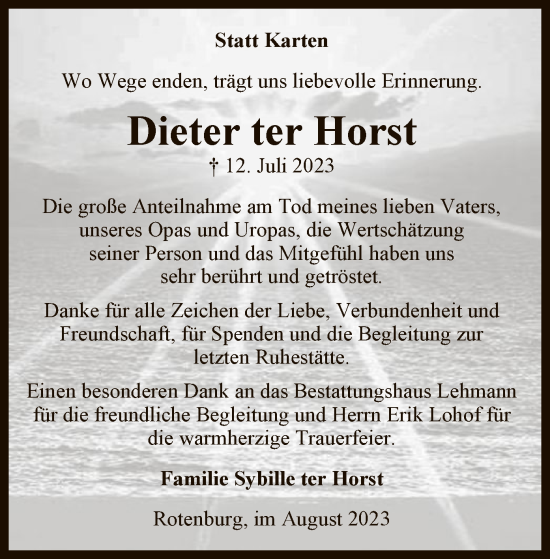 Traueranzeige von Dieter ter Horst von SYK