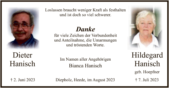 Traueranzeige von Dieter und Hildegard Hanisch von SYK