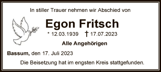 Traueranzeige von Egon Fritsch von SYK