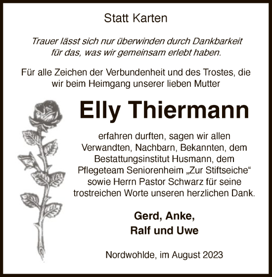 Traueranzeige von Elly Thiermann von SYK