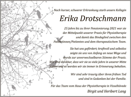 Traueranzeige von Erika Drotschmann von SYK