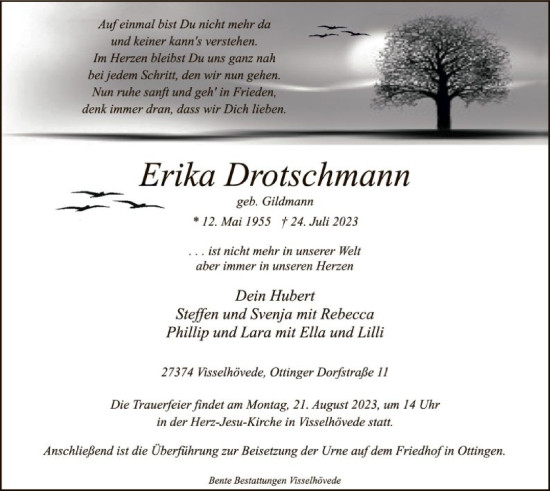 Traueranzeige von Erika Drotschmann von SYK