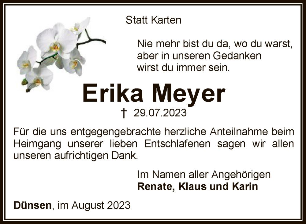 Traueranzeigen von Erika Meyer | trauer.kreiszeitung.de