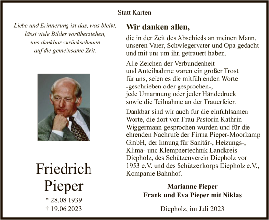 Traueranzeige von Friedrich Pieper von SYK