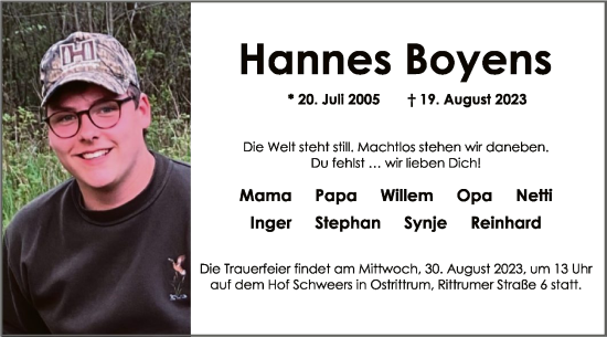 Traueranzeige von Hannes Boyens von SYK