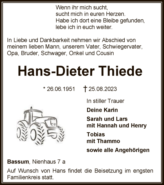 Traueranzeige von Hans-Dieter Thiede von SYK