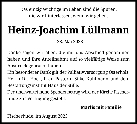 Traueranzeige von Heinz-Joachim Lüllmann von SYK