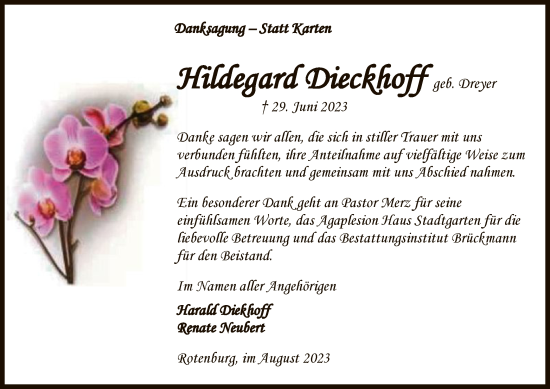 Traueranzeige von Hildegard Dieckhoff von SYK