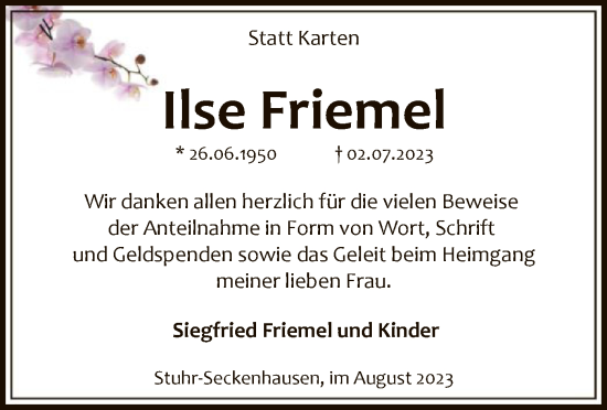 Traueranzeige von Ilse Friemel von SYK