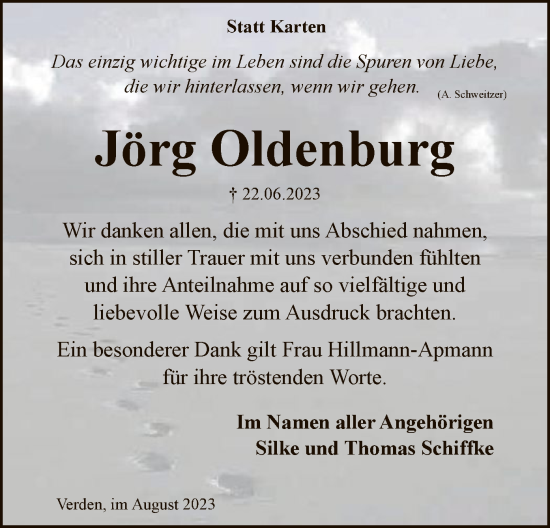 Traueranzeige von Jörg Oldenburg von SYK