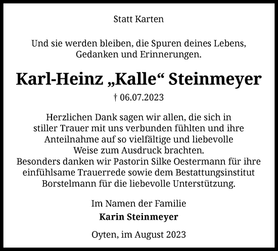 Traueranzeige von Karl-Heinz Steinmeyer von SYK