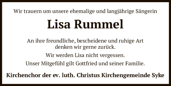 Traueranzeige von Lisa Rummel von SYK