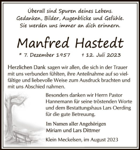 Traueranzeige von Manfred Hastedt von SYKSYK