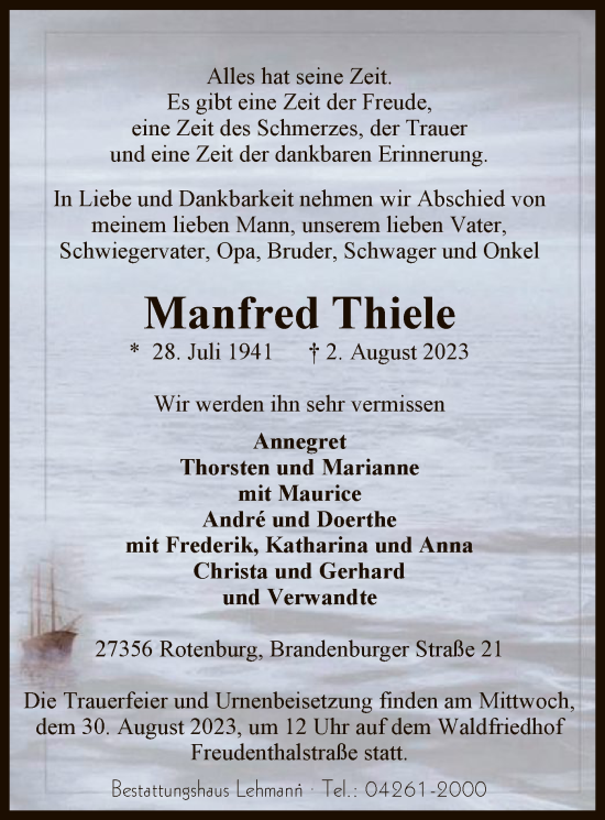 Traueranzeige von Manfred Thiele von SYK