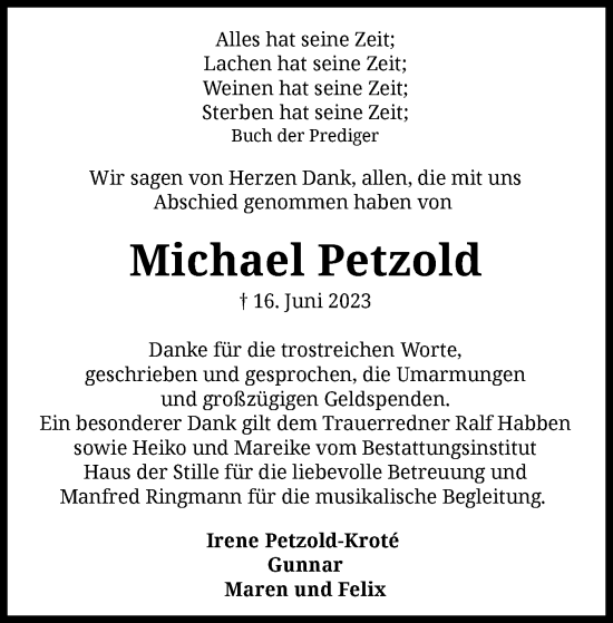 Traueranzeige von Michael Petzold von SYK