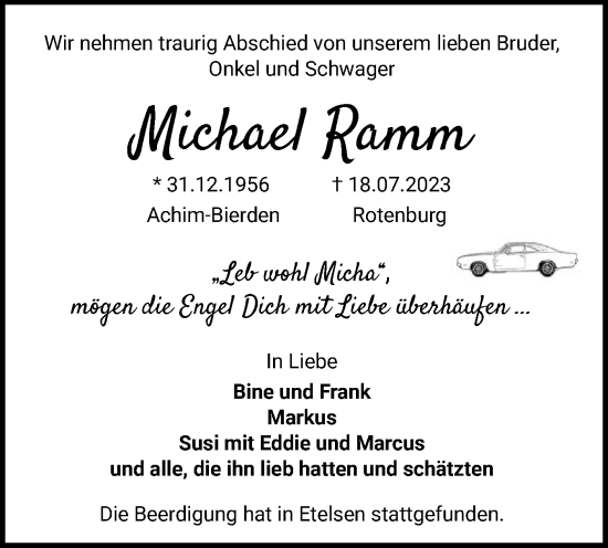 Traueranzeige von Michael Ramm von SYK