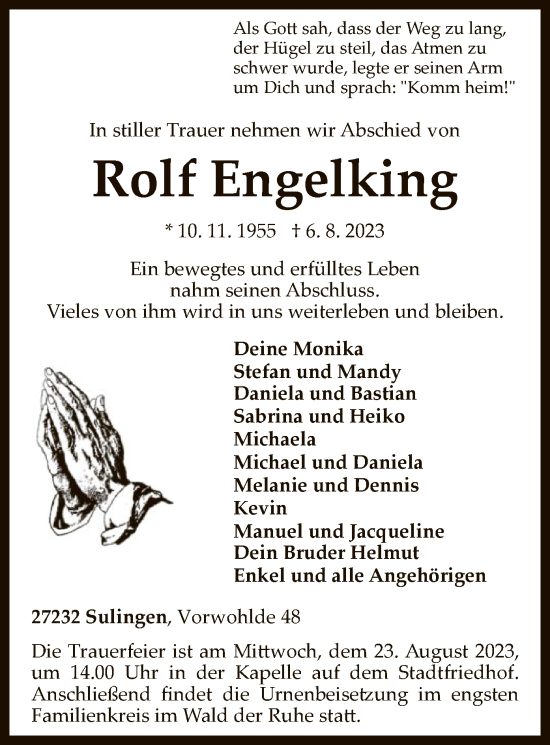 Traueranzeige von Rolf Engelking von SYK