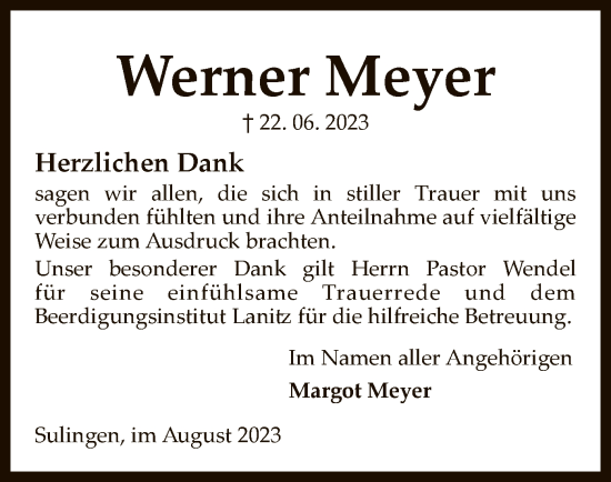 Traueranzeige von Werner Meyer von SYK