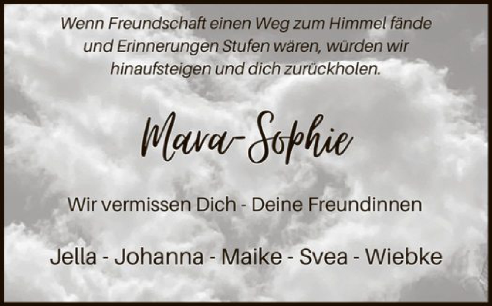  Traueranzeige für Mara-Sophie Horstmann vom 19.09.2023 aus SYK