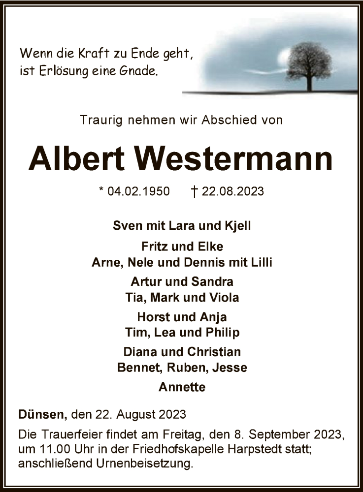  Traueranzeige für Albert Westermann vom 02.09.2023 aus SYKSYK