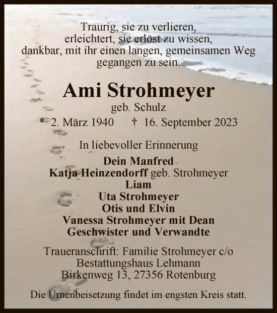 Traueranzeige von Ami Strohmeyer von SYK