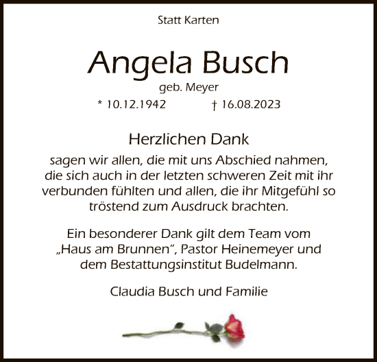 Traueranzeige von Angela Busch von SYK