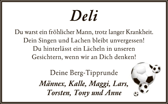 Traueranzeige von Deli  von SYK