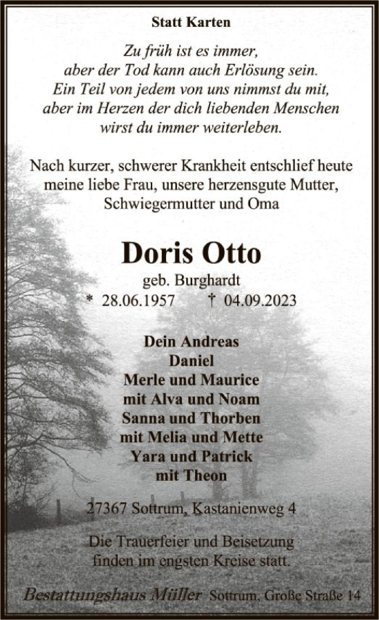 Traueranzeige von Doris Otto von SYKSYK