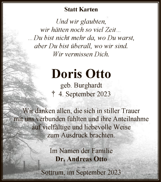 Traueranzeige von Doris Otto von SYK