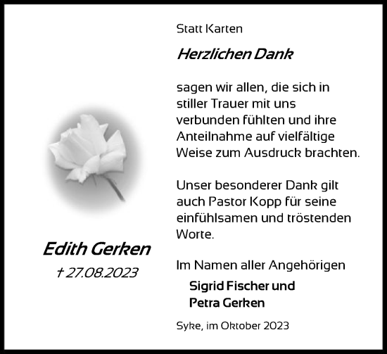 Traueranzeige von Edith Gerken von SYK