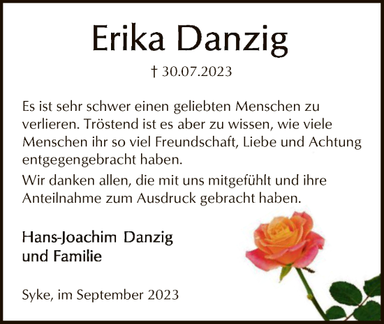 Traueranzeige von Erika Danzig von SYK